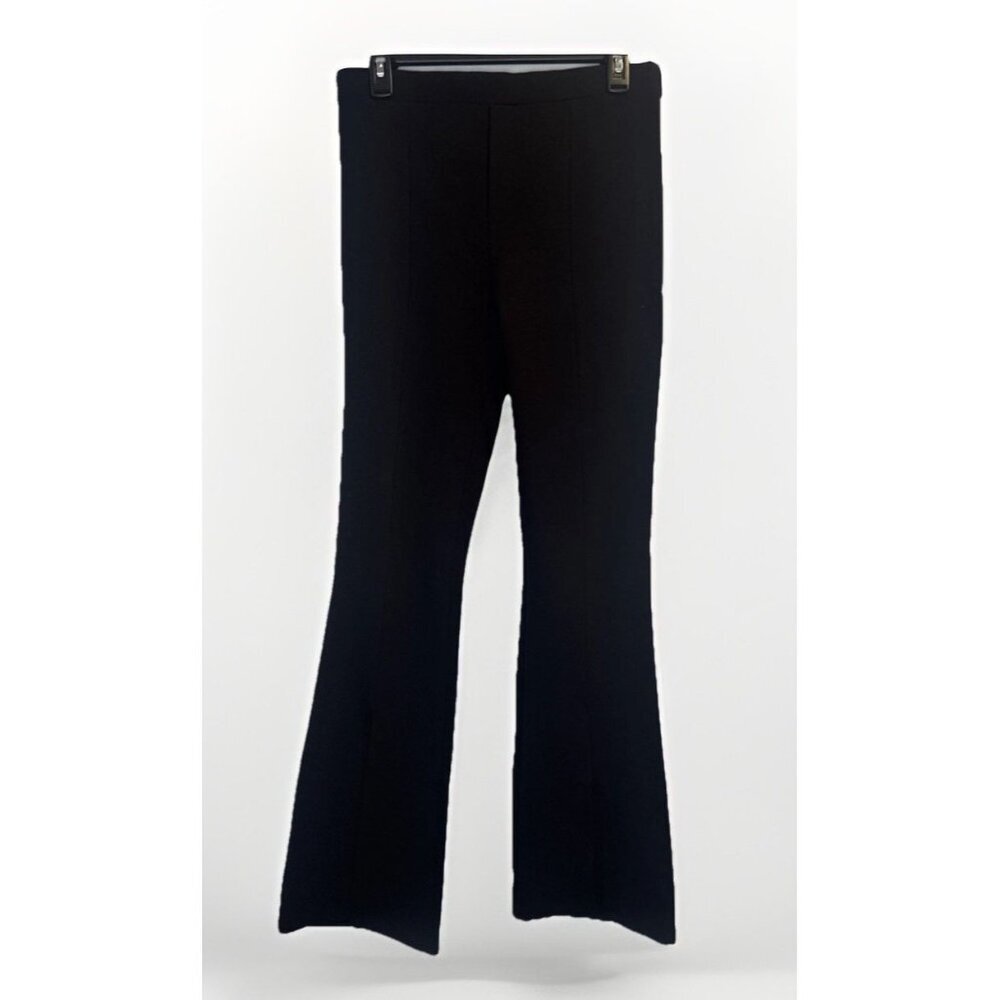 MNG By Mango Women’s Black Flare Split Leg Pull On Ponte‎ Pants Sz L NEW Stretch